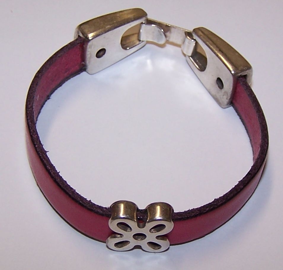 Brazalete Pulsera 12 Cuero Aplastado 10 Flor del 13 Cierre Zamak Hecho a Mano
